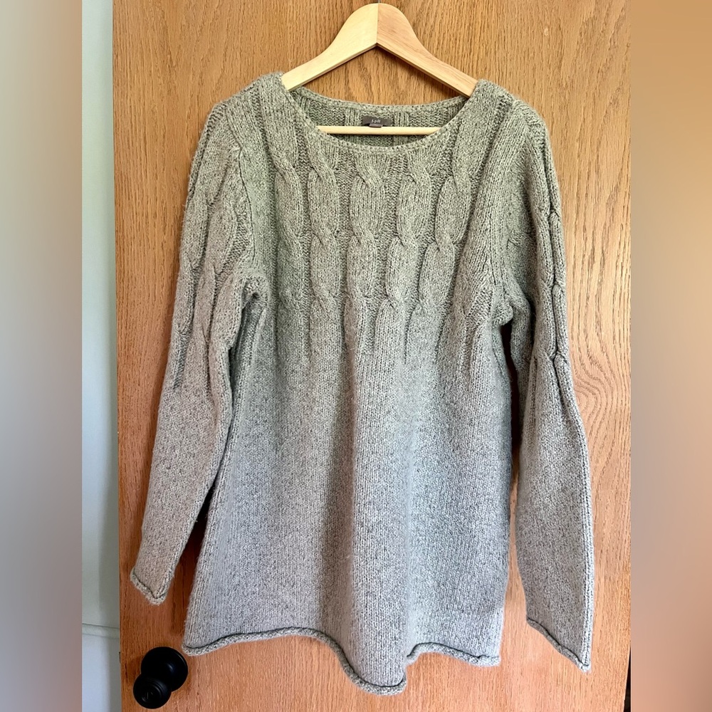 J. Jill Heathered Light Gray Cable Knit Crewneck Sweater size extra large